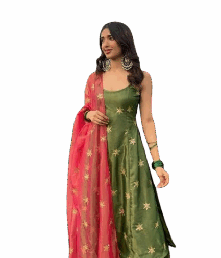 Women's Embroidered Sleeveless Gown with Dupatta