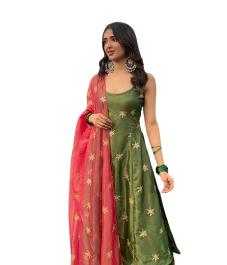 Women's Embroidered Sleeveless Gown with Dupatta