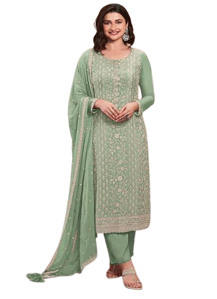 Women's Pastel Green Embroidered Salwar Suit with Dupatta