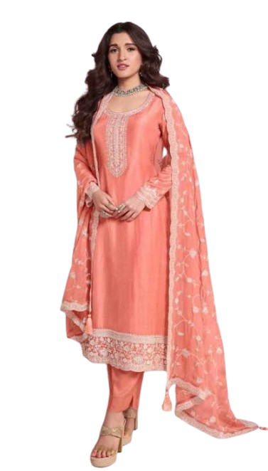 Women's Pink Georgette Embroidered Salwar Suit with Dupatta