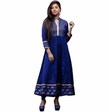 Royal Blue Anarkali Style Kurti with Golden Detailing