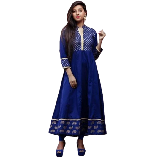 Royal Blue Anarkali Style Kurti with Golden Detailing