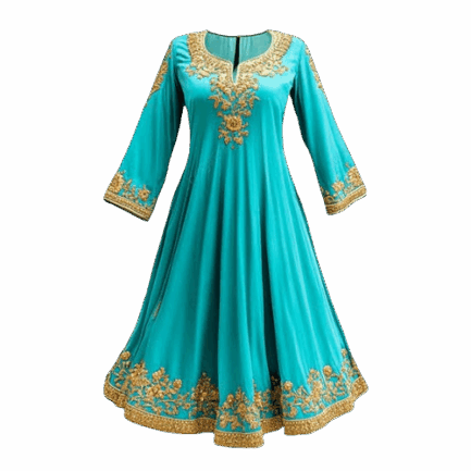 Teal Embroidered Anarkali kurti with Gold Zari Work