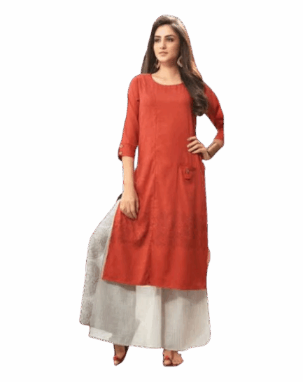 Women's Orange Straight Kurti with Palazzos