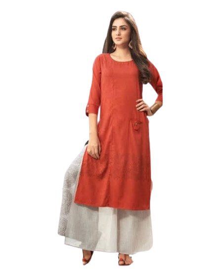 Women's Orange Straight Kurti with Palazzos
