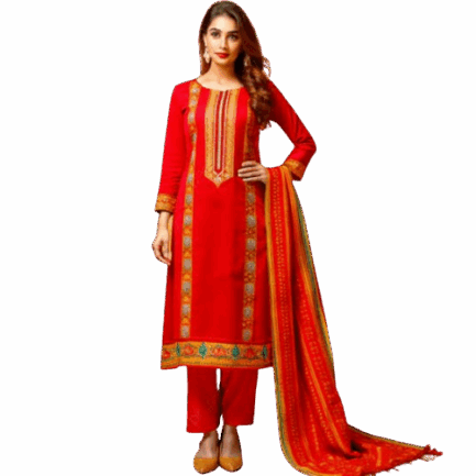 Women's Red Printed Pashmina Salwar Suit