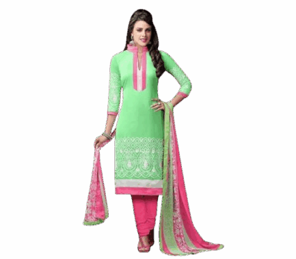Mint Green & Pink Embroidered Salwar Suit