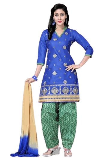 Royal Blue & Green Printed Salwar Kameez Set with Dupatta