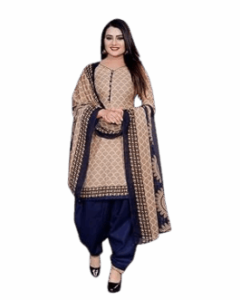 Women’s Printed Cotton Patiala Suit with Full-Sleeve Dupatta