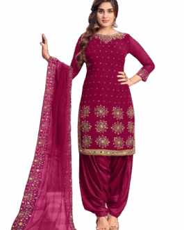 Women’s Festive Magenta Georgette Patiala Suit Set with Mirror Work