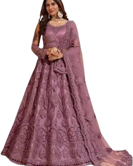 Designer Embroidered Anarkali Gown with Dupatta – Mauve Purple