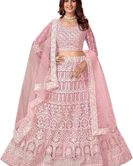 Designer Pink Embroidered Net Lehenga Choli with Dupatta