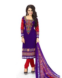 Purple Printed Synthetic Churidar Unstitched Women’S Dress Material
